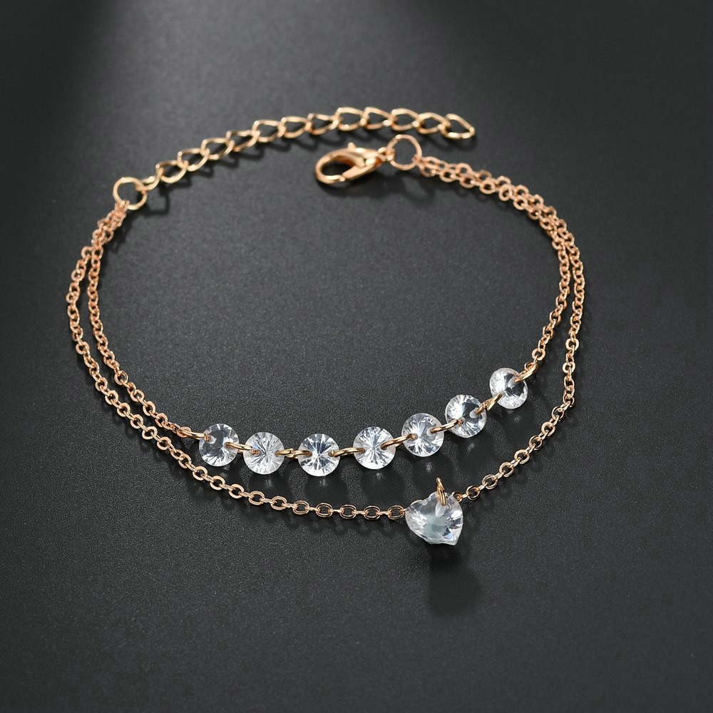 Exquisite Crystal Double Heart Crystal Bracelet Engaged Married Jewelry  Woman