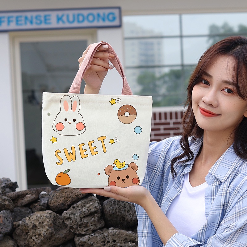 Túi Vải Xách Tay Mùa Hè In Họa Tiết Dễ Thương Phong Cách Hàn Quốc Cho Nữ