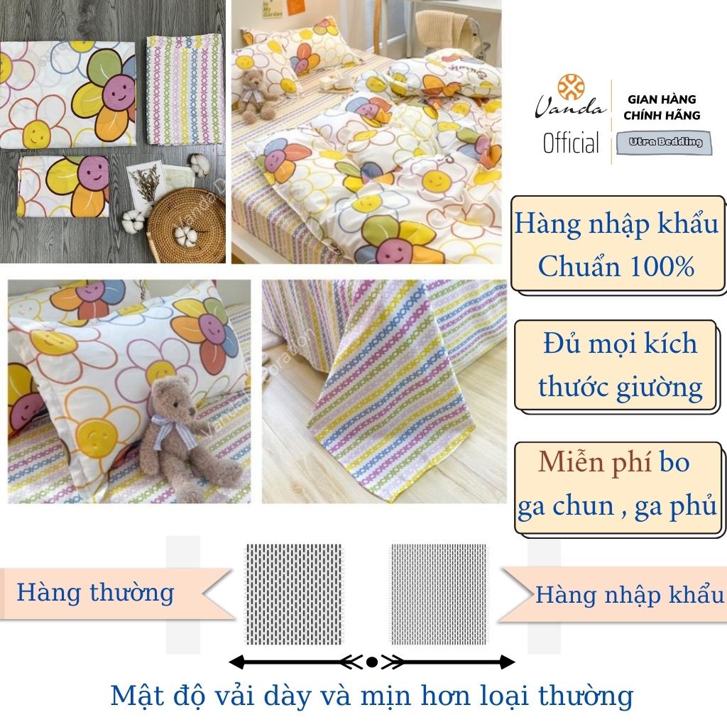 Bộ chăn ga gối Cotton Poly Vanda nhập khẩu họa tiết Hoa lá Miễn Phí bo chun drap giường