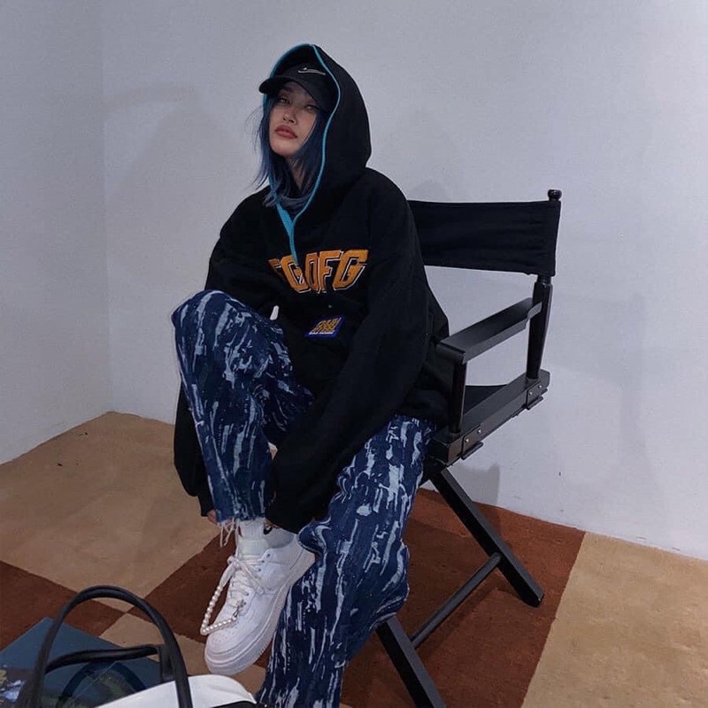 Áo hoodie bông cổ khoá chữ thêu