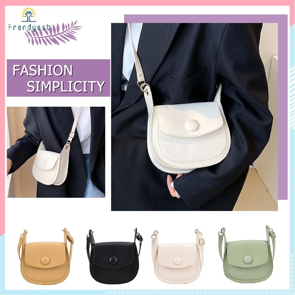 Retro Women PU Pure Color Shoulder Crossbody Bag Casual Mini Saddle Handbag