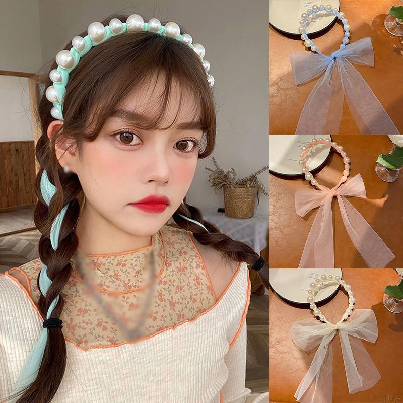 Băng Đô Dây Bện Đính Ngọc Trai Nhân Tạo Dễ Thương Phong Cách Nhật Hàn