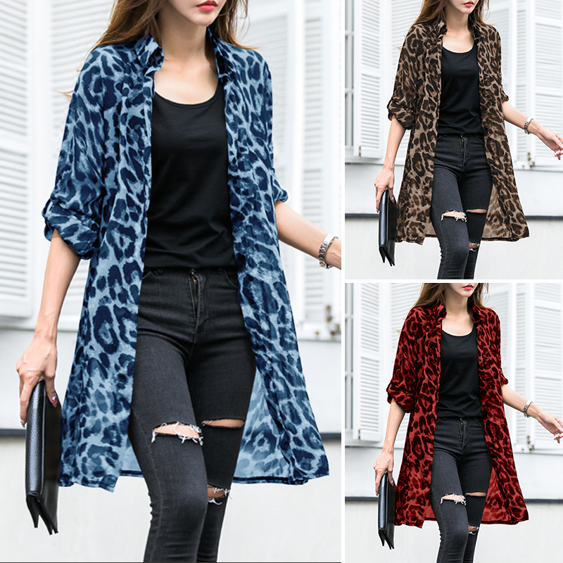 ZANZEA Áo Cardigan Kiểu Lưới Mỏng Tay Dài In Họa Tiết Da Báo Cho Bạn Nữ