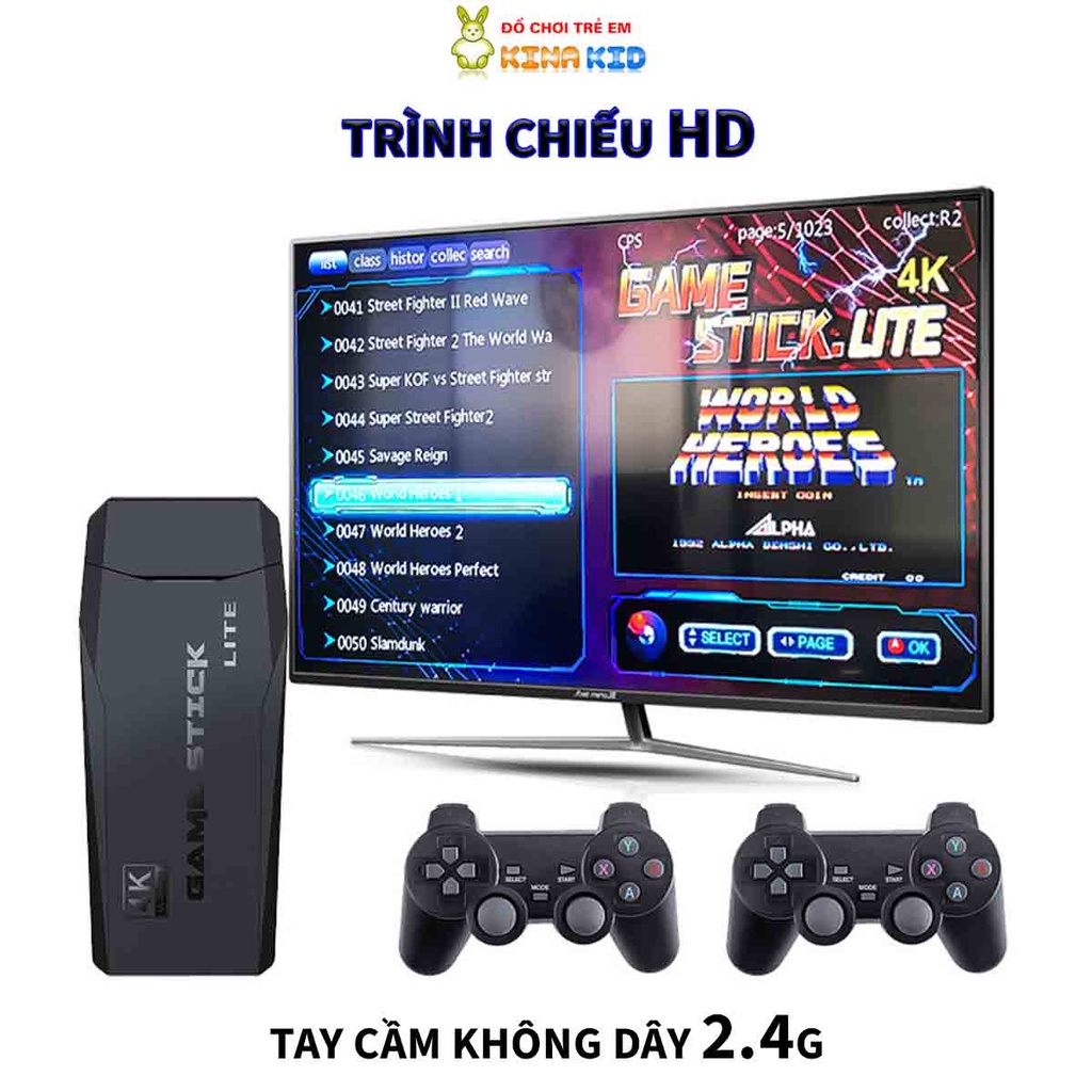 Máy Chơi Game Stick 4K M8, Tay Cầm Không Dây 2.4G, Kết Nối Tivi, Cổng HDMI, Cài Sẵn 10484 Trò Chơi