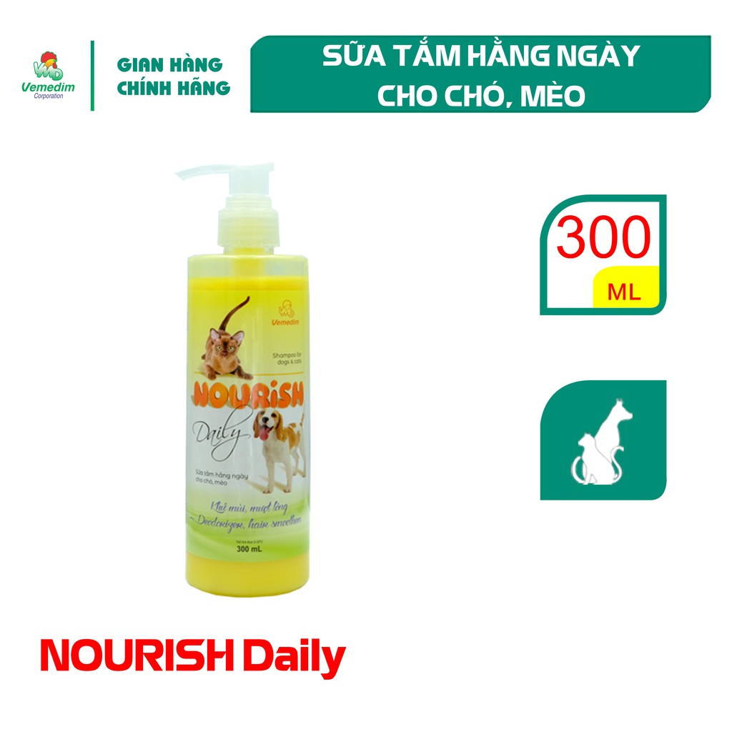 Vemedim Shampoo Nourish daily sữa tắm hằng ngày duy trì độ ẩm, bóng mượt lông cho chó, mèo, chai 300ml