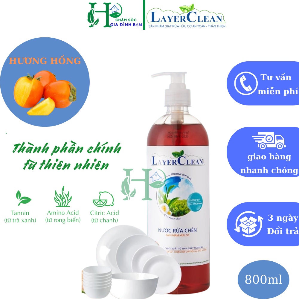 Nước rửa bát chén hữu cơ LayerClean hương Quả Hồng