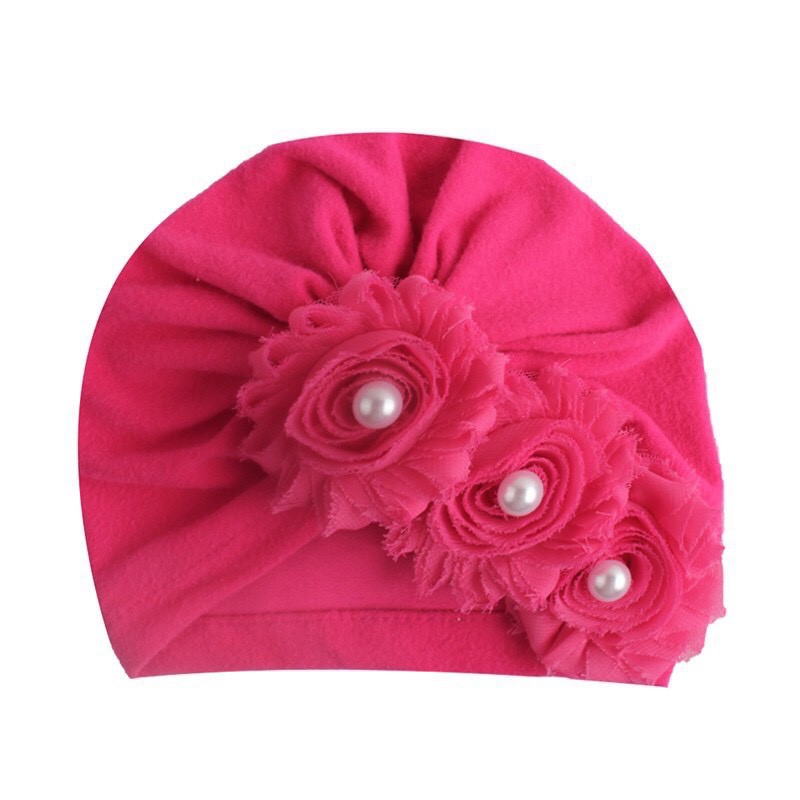 Mũ turban 3 bông hoa chéo dễ thương cho bé(0-12 tháng)