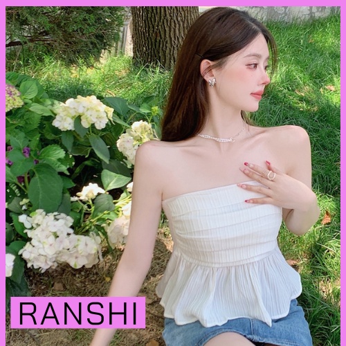 Áo Croptop Không Dây Hở Lưng RANSHI Áo Ống Dáng Xoè Xếp Ly Có Chun Co Giãn Sau Lưng - RA065