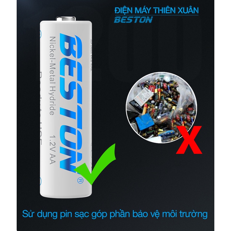 Hộp 04 Pin Sạc AA Beston 3300mAh Cho Micro Karaoke loa, đồ chơi trẻ em, đồng hồ, thiết bị điện tử,đèn flash, máy ảnh