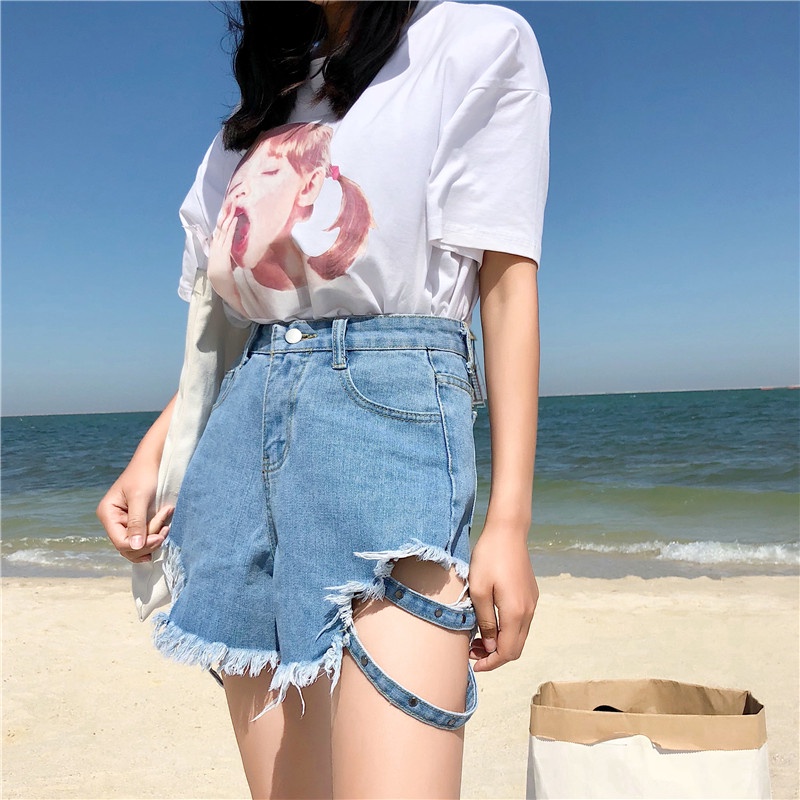 NRVP Quần Short Jean Nữ Ống Rộng Thời Trang Hàn Quốc