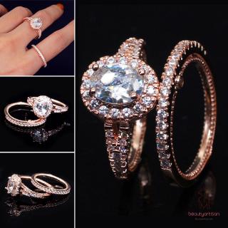 Set nhẫn mạ màu vàng hồng đính đá pha lê kích cỡ 6-10 dành cho nữ