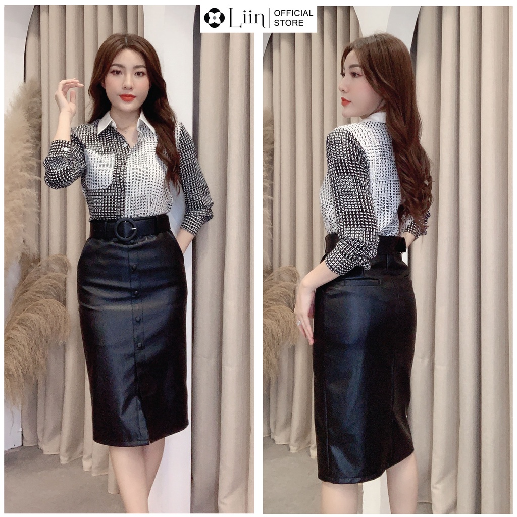 Áo Sơ Mi dài tay kẻ chất vải Lụa Trượt mix màu trắng đen cá tính Liin Clothing SM3856