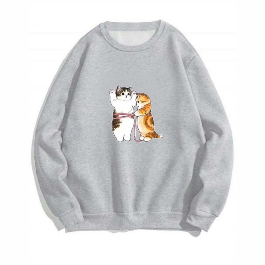 ÁO SWEATER NỈ UNISEX IN CẶP ĐÔI MÈO BUỘT DÂY SIÊU DỄ THƯƠNG ÁO NỈ TAY DÀI FORM NAM NỮ ĐỀU MẶC ĐƯỢC