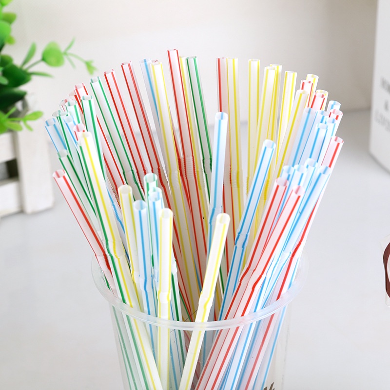 Set 100 Ống Hút Nhựa 8 Inch Nhiều Màu Dùng Một Lần
