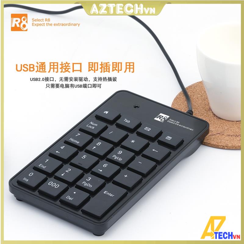 Keyboard, Bàn phím số rời cổng R8-1810 USB (Đen) cho máy tính laptop