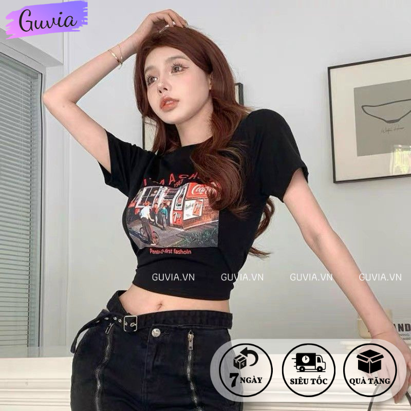 Áo Croptop Ôm Body Nữ IM A CHILD Cổ Tròn Tay Ngắn, Áo Thun Croptop Kiểu In Họa Tiết GUVIA CR76