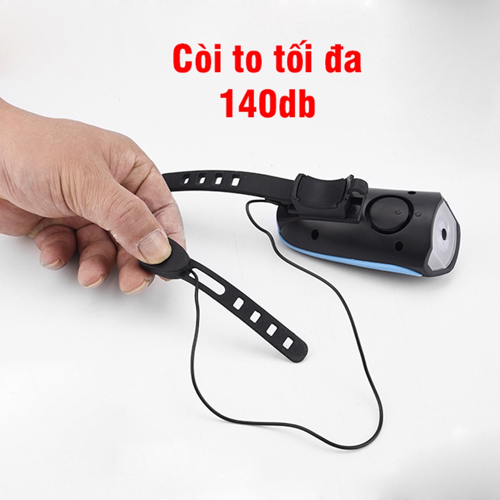 Đèn Pin Gắn Xe Đạp Thể Thao VITO Siêu Sáng LED T6 Có Còi, Pin Sạc USB, Chồng Nước Đi Mưa