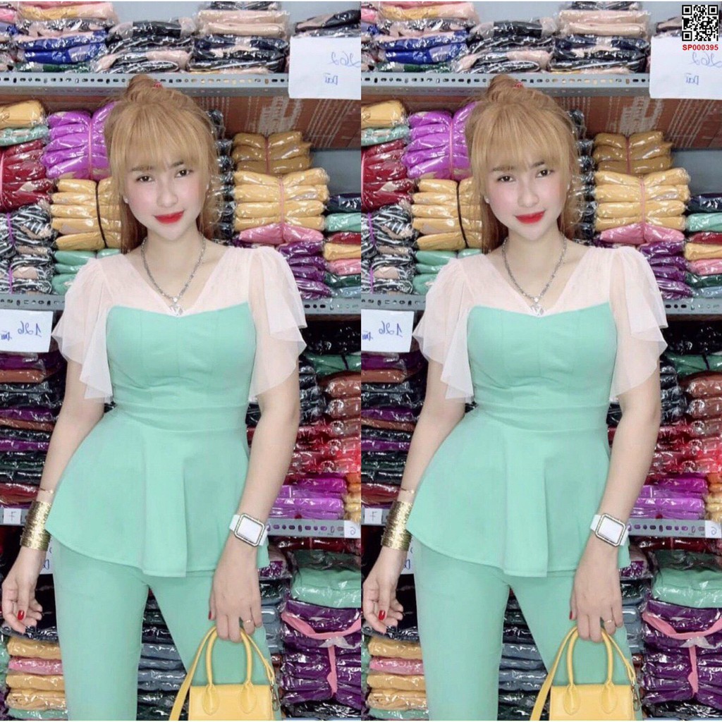 Đồ bộ thun cát hàn voan tay và cổ