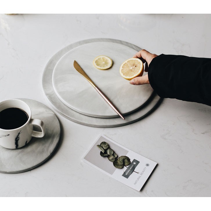 Khay Ceramic tròn hiện đại (Vân Marble xám)