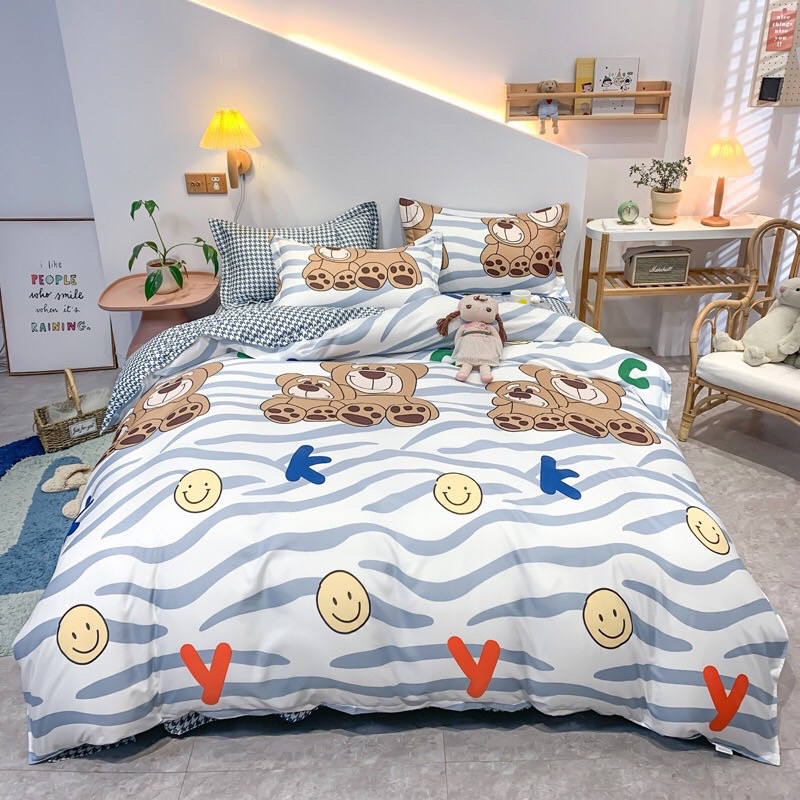 Bộ chăn ga gối nhập khẩu 4 món - Gấu xanh (không kèm ruột)