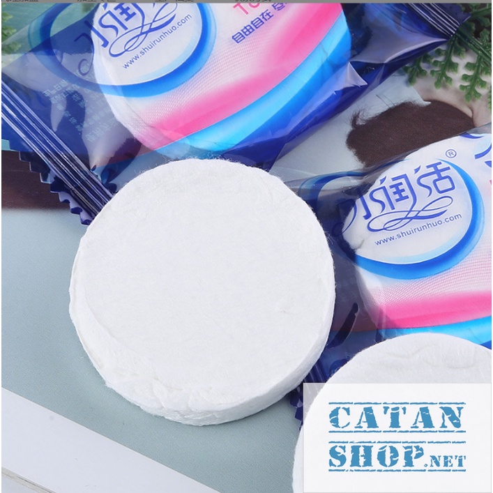 Khăn tắm cotton dạng nén dùng 1 lần , Khăn du lịch Đa Năng Tự Nhiên Thấm Nước Tốt GD580-KtamN-xanh