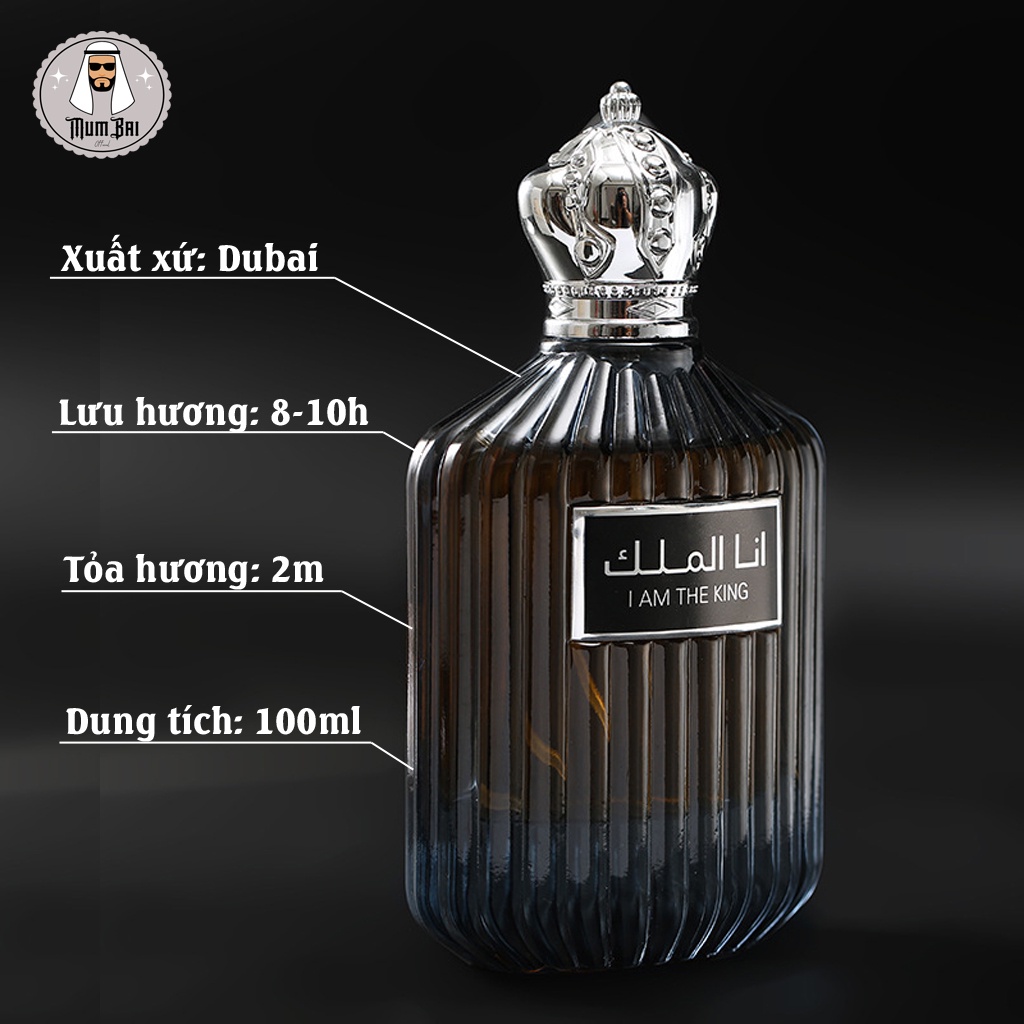 Nước hoa nam Dubai chính hãng thơm lâu giá rẻ, Nước hoa I AM THE KING hương gỗ - 100ml, Lưu hương trên 8h