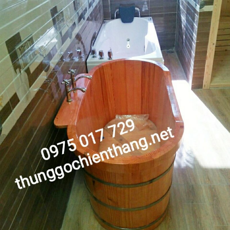 Bồn tắm gỗ thông Mỹ ⚡ SIÊU ĐẸP ⚡ Bo viền miệng Có giỏ đồ và bậc vào vô cùng tiện lợi