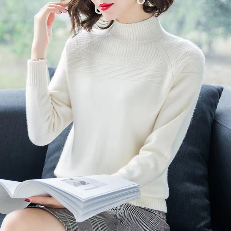 Áo sweater dày dặn dáng rộng cổ cao phong cách Hàn Quốc áo len nữ