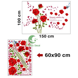 Decal dán tường hình hoa hồng đỏ