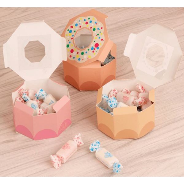 Hộp giấy donut HN46 hộp gấp cute hộp dễ thương 4x8x8 cm