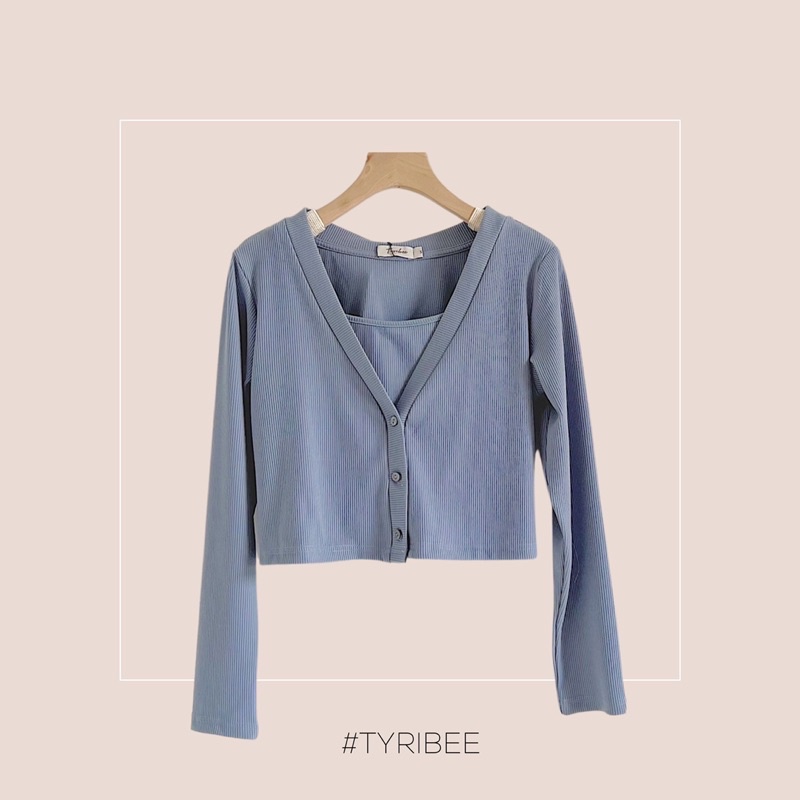 Set áo thun nữ croptop. cardigan tay dài có nút cài vải thun cao cấp nhiều màu - Cardigan Croptop - Tyribee Clothing