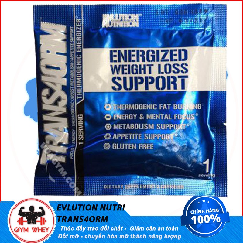 Gói thử sản phẩm hỗ trợ giảm cân đốt mỡ EVL TRANS4ORM ENERGIZED WEIGHT LOSS SUPPORT 1 lần dùng - Từ Mỹ