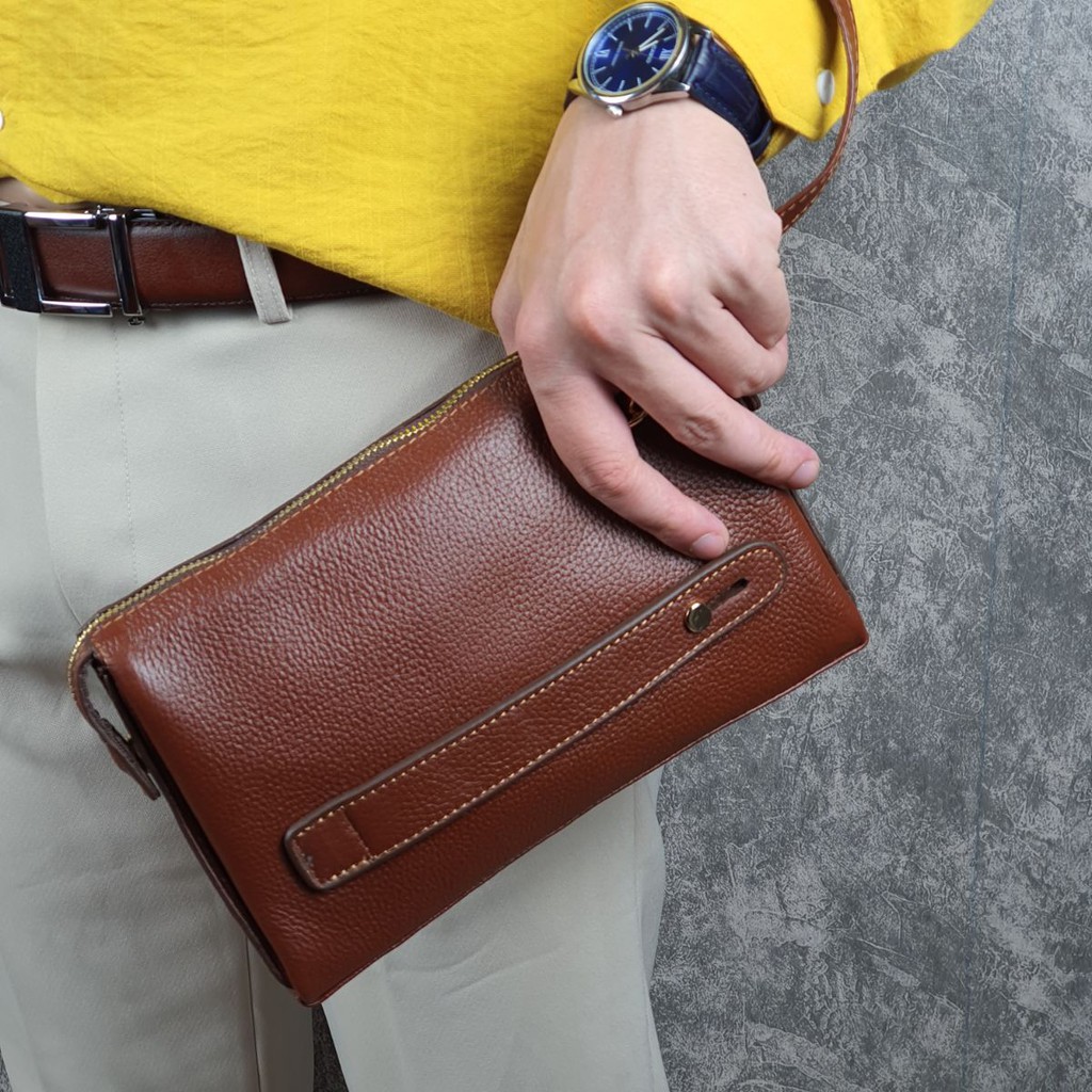 Clutch hộp nam da bò thật CL130VB (Đen/Nâu) [Freeship] - 100% da bò thật, BH 3 năm | BigBuy360 - bigbuy360.vn