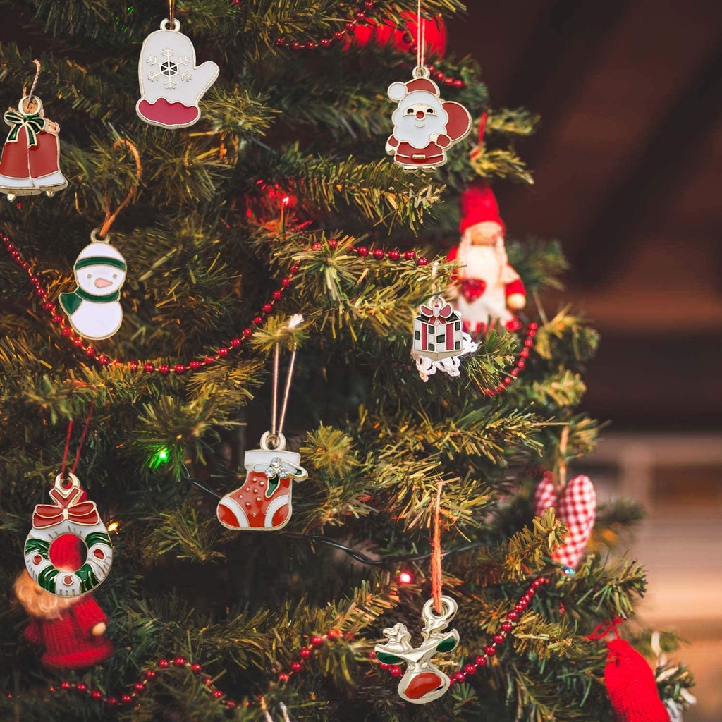 Set 19 Phụ Kiện Trang Trí Giáng Sinh Bằng Hợp Kim Tráng Men Màu Vàng Thời Trang DIY