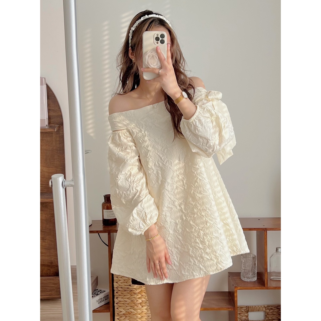 [SẴN/VIDEO] ĐẦM ÁO GẤM TRỄ VAI NƠ BUỘC 3 MÀU SIÊU XINH TOPY DRESS