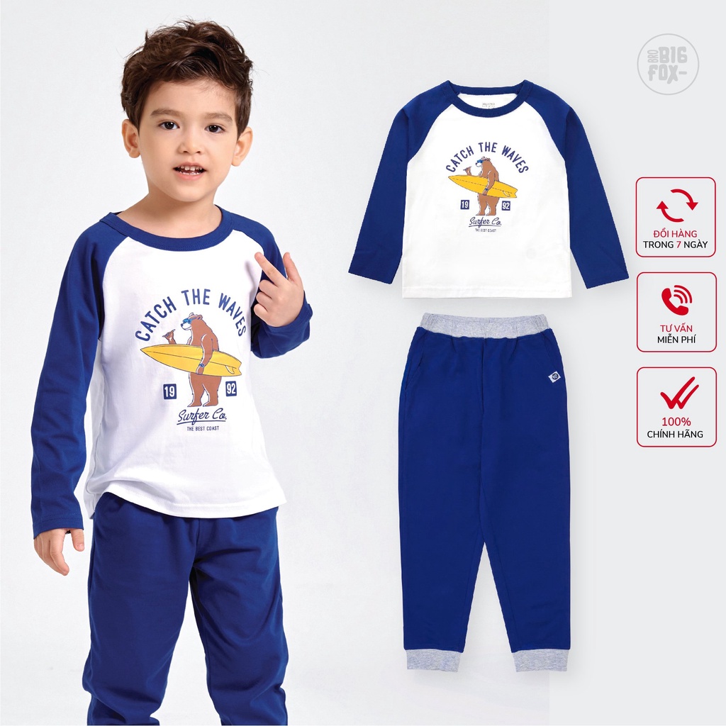 Bộ thu đông bé trai thể thao mặc nhà BIGFOX - MISS MEOW, bộ đồ dài tay trẻ em cotton thun từ 2 đến 8 tuổi 10kg - 26kg