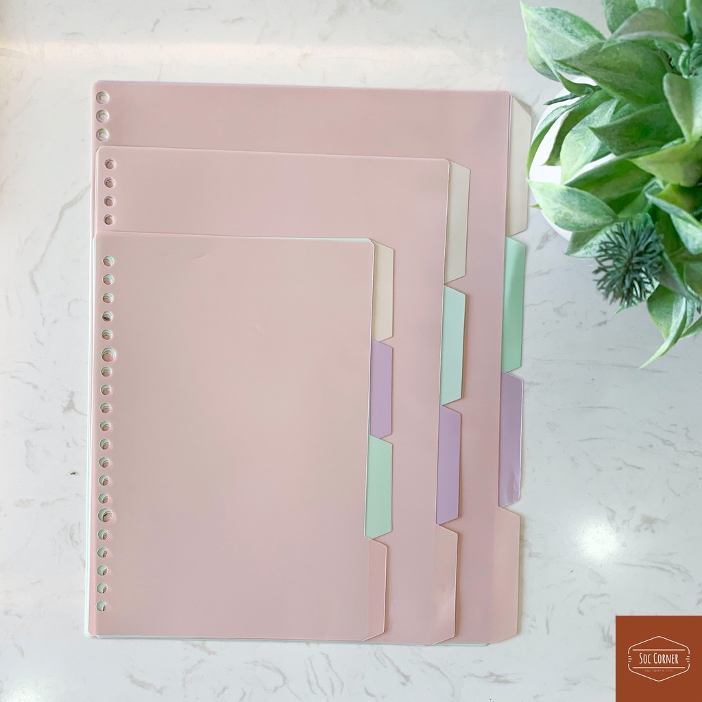 SET 4 TỜ BÌA PHÂN TRANG NHỰA MÀU PASTEL A5 B5 A4