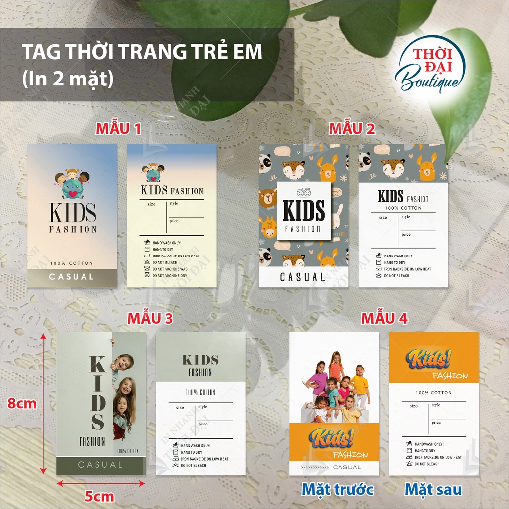 Tag nhãn treo quần áo Thời trang trẻ em Kids Fashion (5 x 9 cm) 200c - in 2 mặt