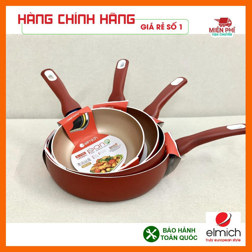 Chảo chống dính Elmich 26cm, chảo chống dính sâu lòng màu đỏ Elmich, dùng cho mọi loại bếp