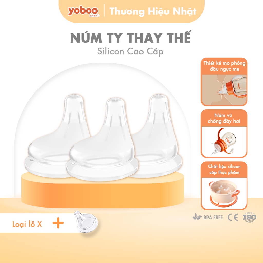 Combo 3 Núm Ty Thay Thế Silicone yoboo Loại Lỗ Chéo Chất Lượng Nhật Bản