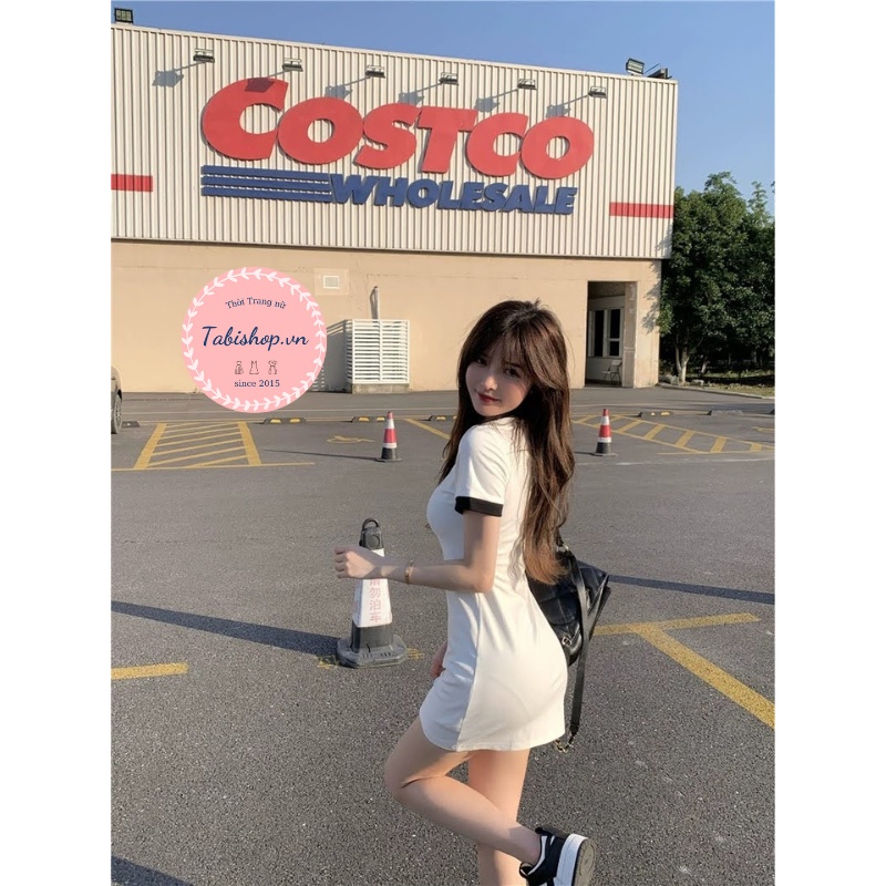 Váy polo nữ phối cổ TABISHOP váy body tay ngắn thêu chữ DK vải thun co giãn thoải mái