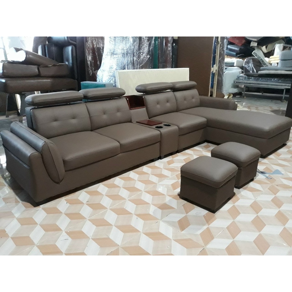 Sofa góc L bọc da cao cấp G01 - Sofa băng thông minh có đồ đựng nước
