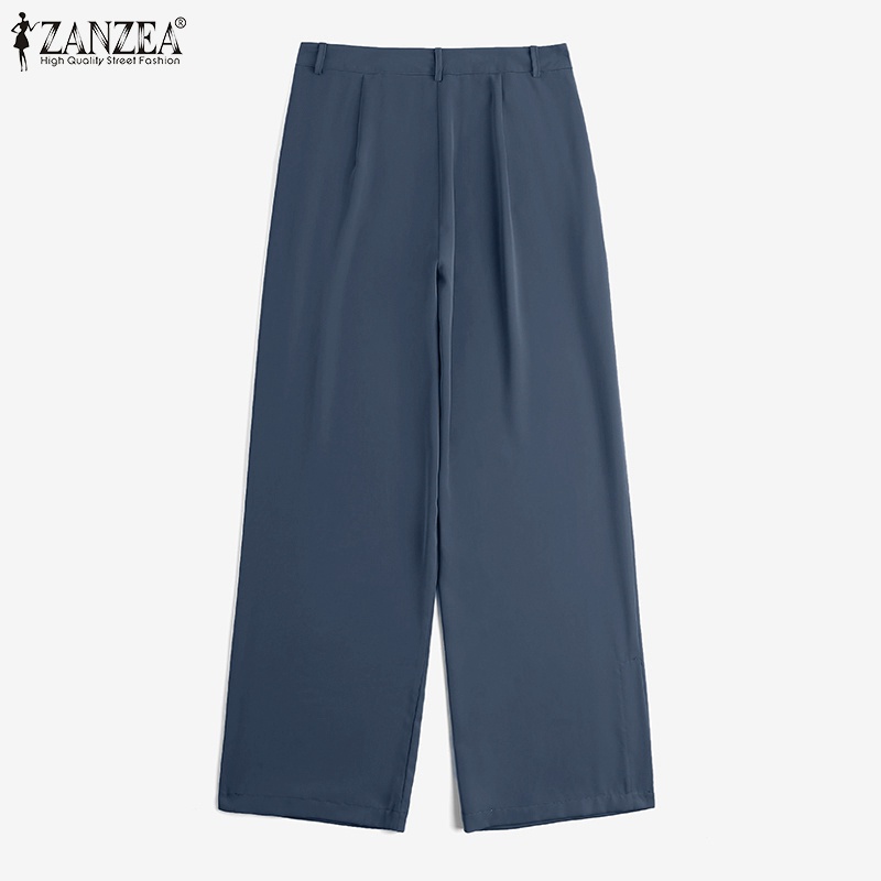 Quần dài ZANZEA ống rộng có túi phối khóa kéo phía trước thời trang cho nữ