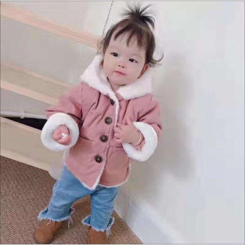 Áo khoác lót lông đuôi tôm tai thỏ cho bé trai bé gái