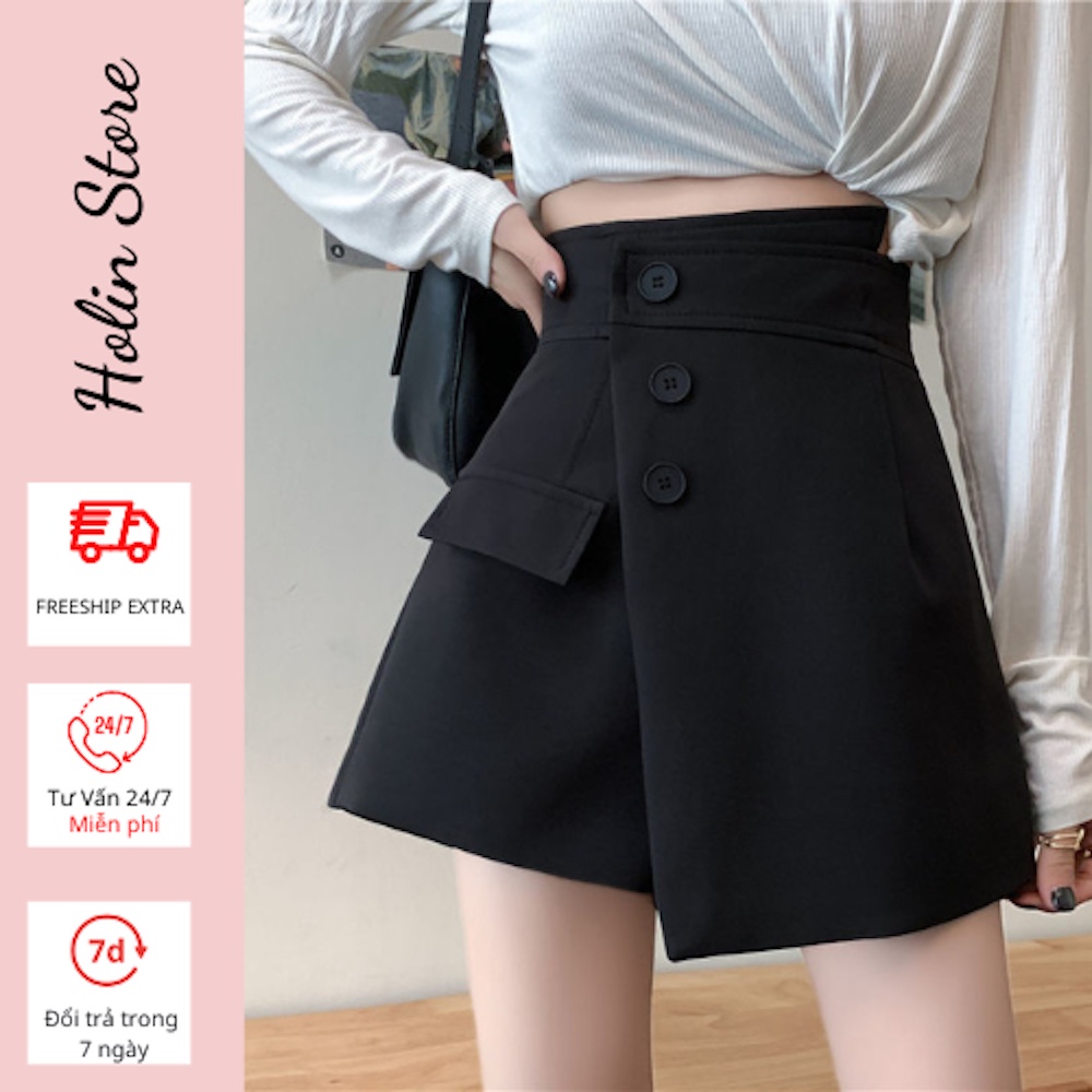 Quần giả váy vạt chéo, cạp cao phối cúc, tôn dáng, chất vải vitex tuyết mưa dày đẹp cao cấp