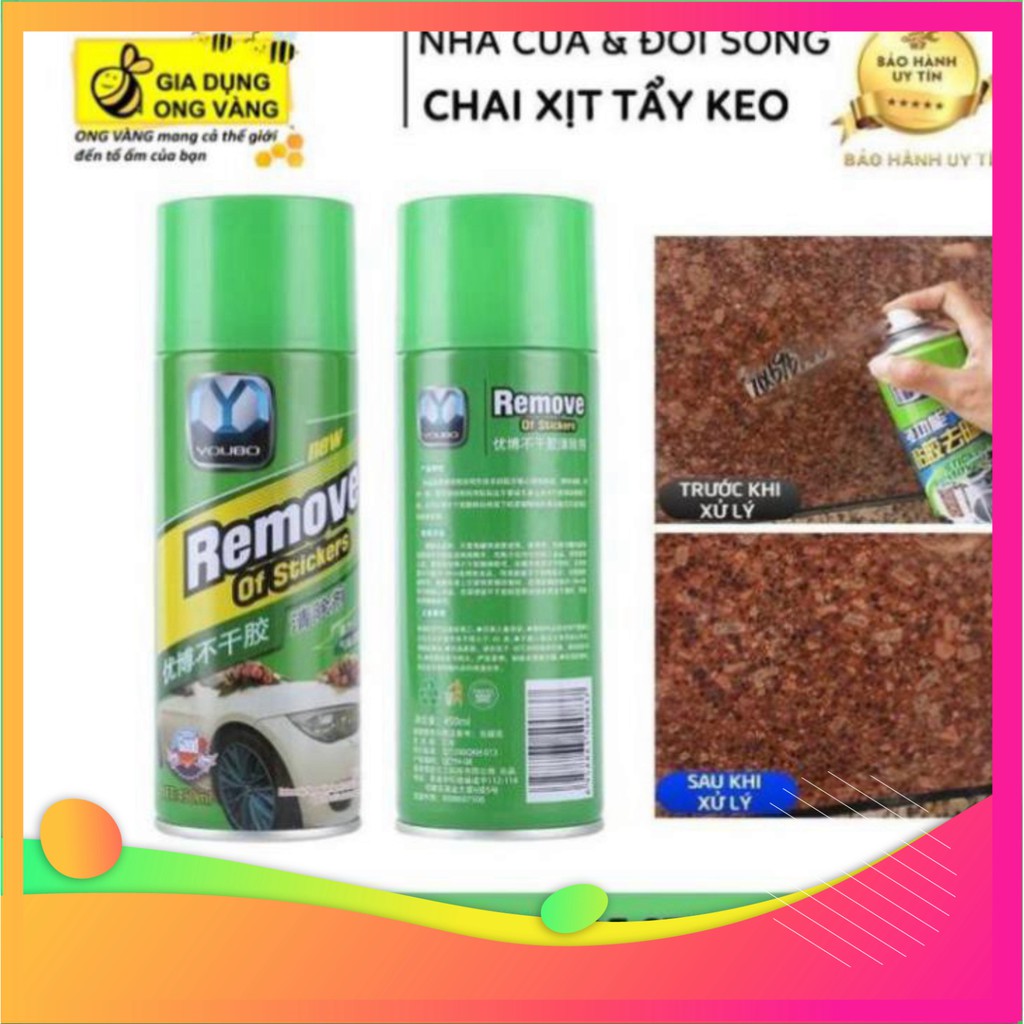 Sale giá sốc -  Chai Xịt Tẩy Keo, Nhưa Đường, Băng Dính, Vết Bám Khó Rửa Trên Xe Máy, Ô Tô Remove of sticker 450ml