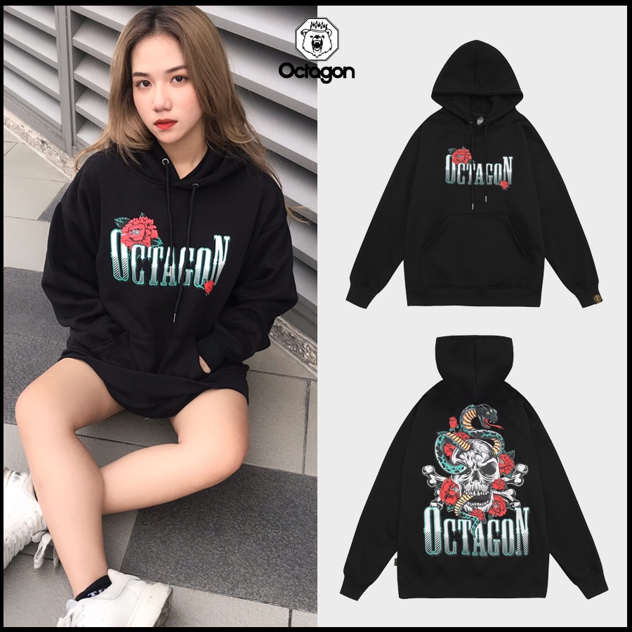 [Mã BMINC50 giảm 50K đơn 99K] Áo Hoodie Nỉ Bông OCTAGON BLOODY HELL Màu Đen Form Rộng