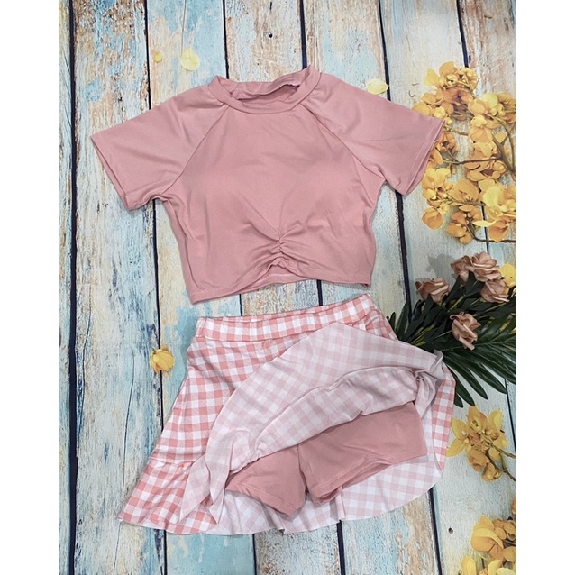 Đồ bơi nữ học sinh, set bikini 2 mảnh kín đáo quần váy, kiểu dáng nữ sinh phom nhỏ, màu sắc trẻ trung