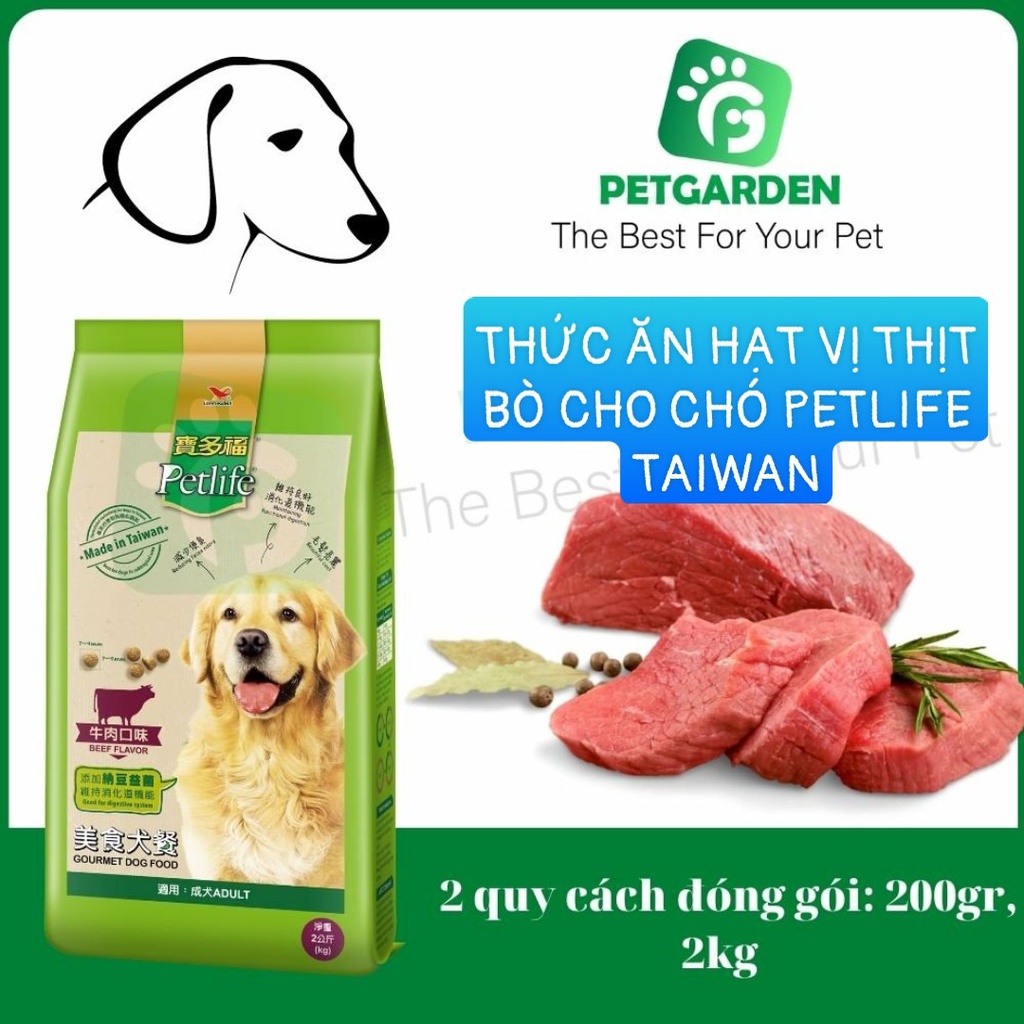 [HCM] Thức ăn hạt cho chó, cho thú cưng Petlife - Thức ăn hạt cho chó trưởng thành vị thịt bò  - Gói 2kg