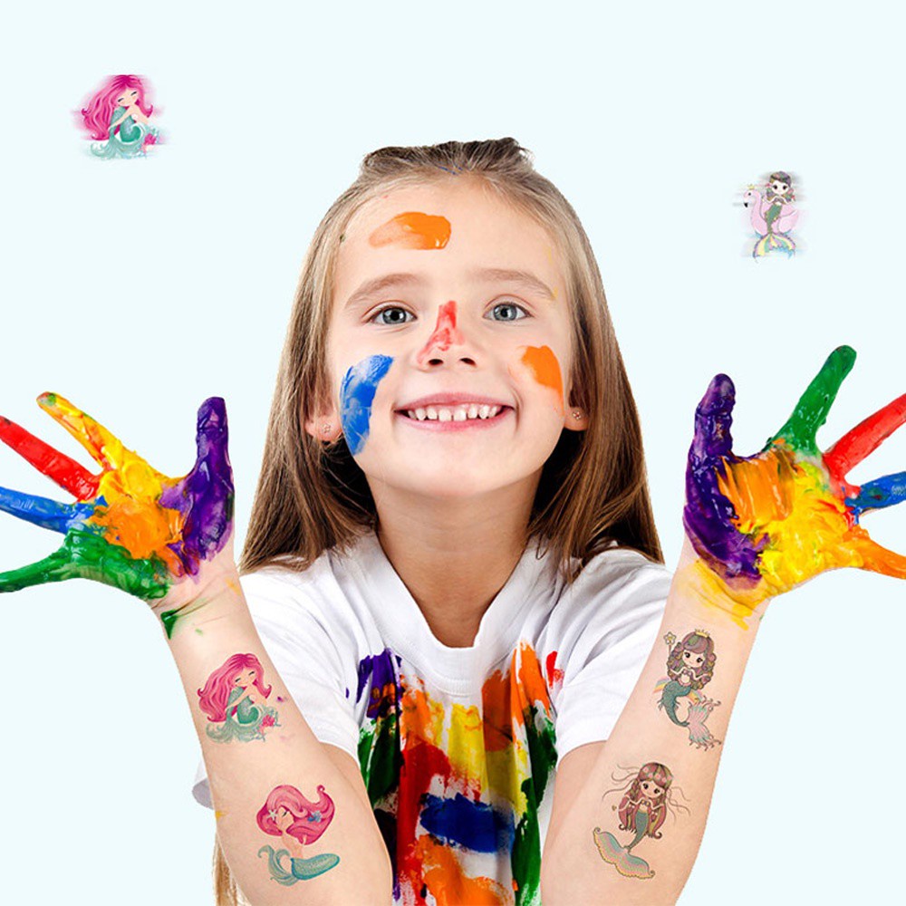 Bộ 10 miếng hình xăm dán trang trí in hình kỳ lân / khủng long / tiên cá / thú vật cho trẻ em DIY